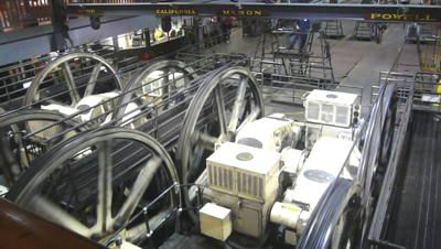 All cable cars run on these cables, which run 20 hours a day at 9.5 mphe